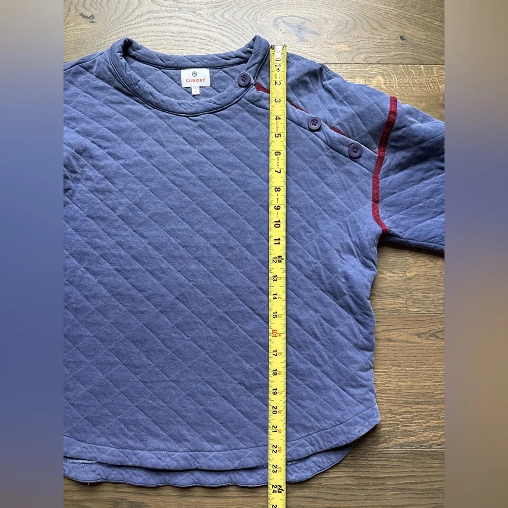 Sundry Quilted Cropped Sweatshirt Pullover In Pigment Moonlight Blue Size 1 - Picture 8 of 15